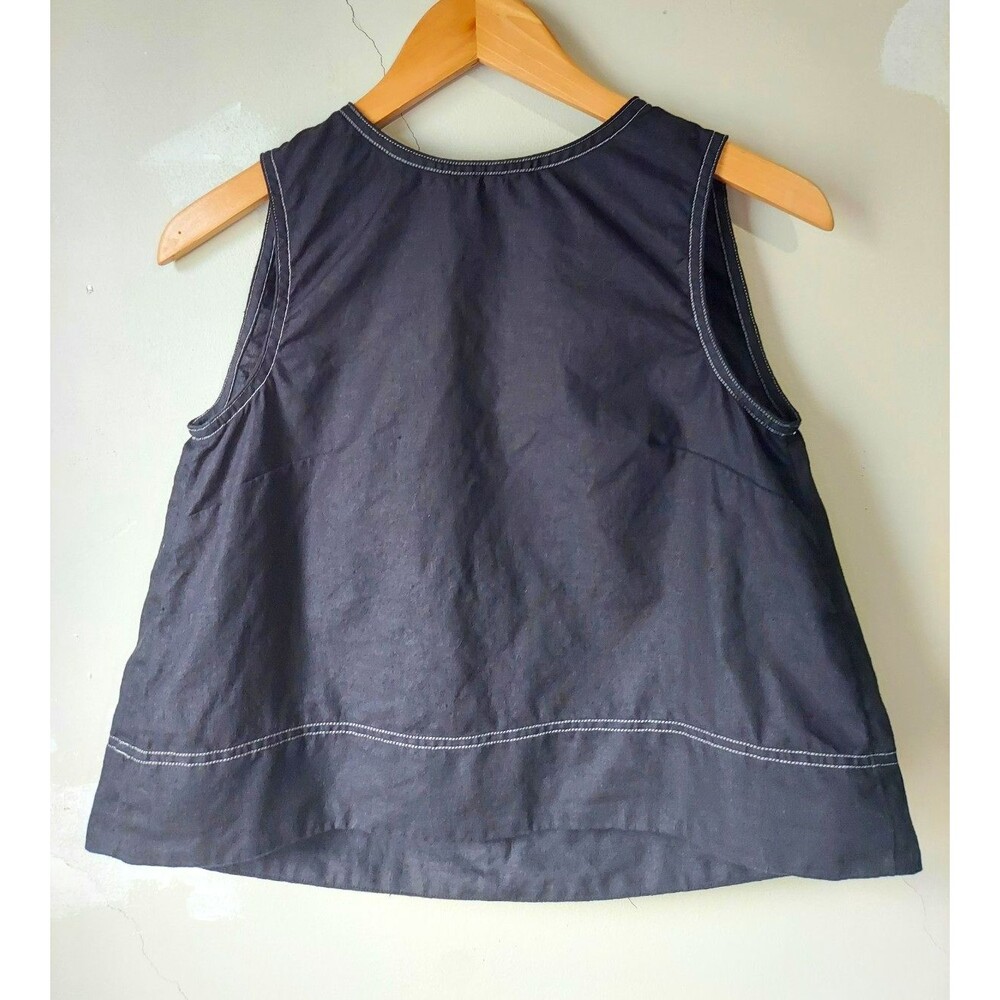 Madewell 100% Linen Woven Contrast Stitch Minimalist Tank Coastal Grandma Black